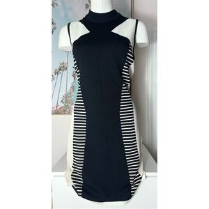 River Island White Black Geometric Stretch Bodycon Sweater Dress Size 12 Large